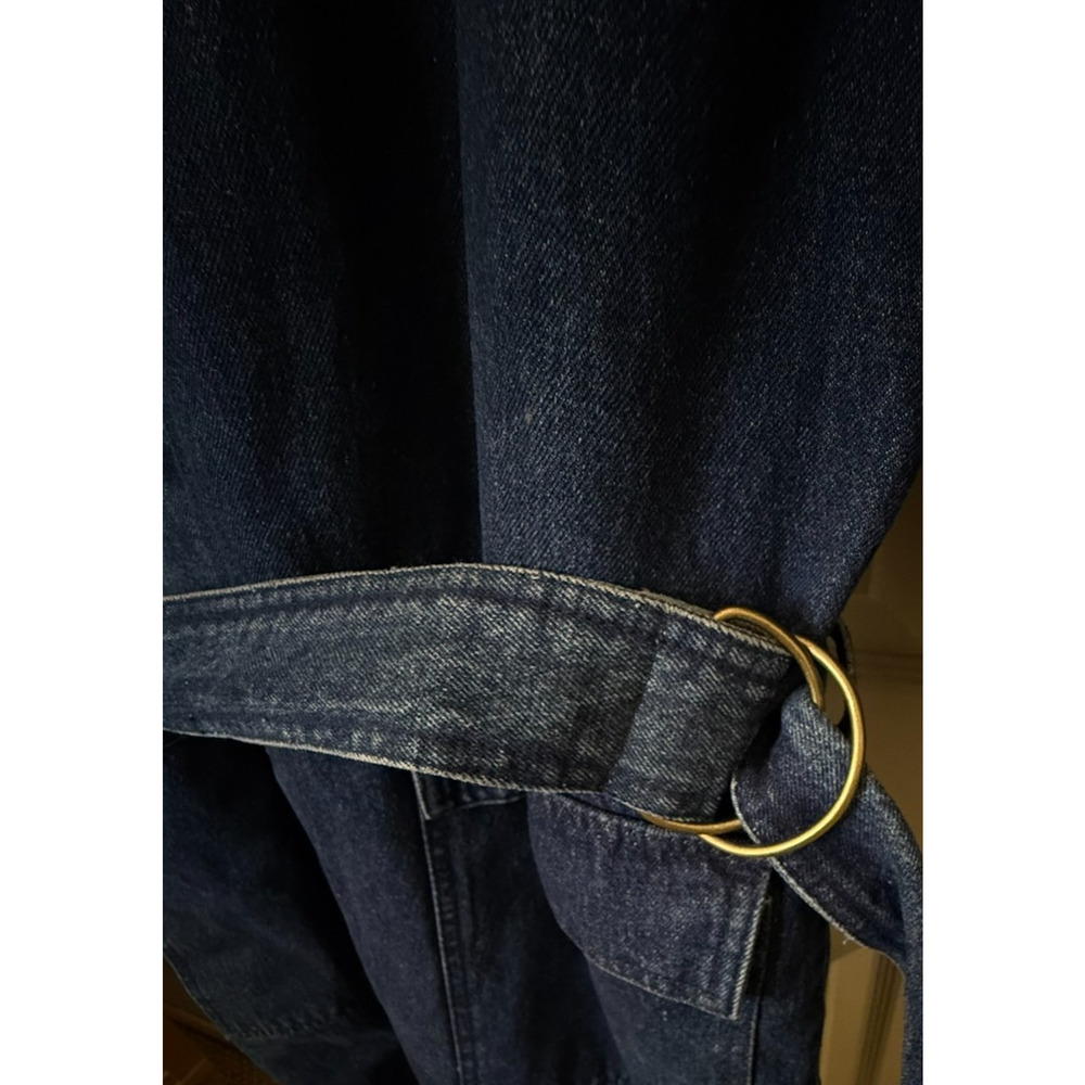 Vintage 70s 80s Quilted Lined Denim Long  Coat Leather Trim Sample Tag Rare - Picture 9 of 15